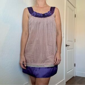 Vintage Purple & Pink Silk Cotton Blend Coquette Sleeveless Mini Dress